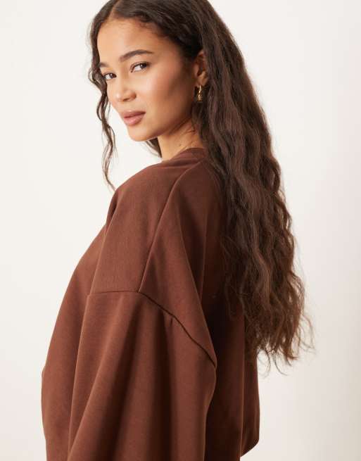 ASOS DESIGN bubble hem sweatshirt in chocolate brown