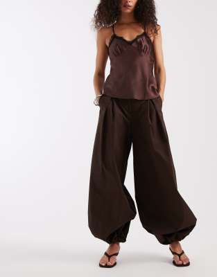Asos Design Bubble Hem Tailored Balloon Pants In Brown