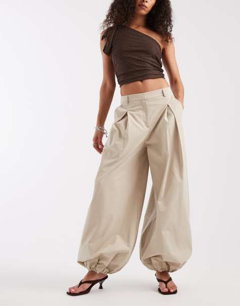 ASOS DESIGN bubble hem tailored balloon pants in stone - view 1