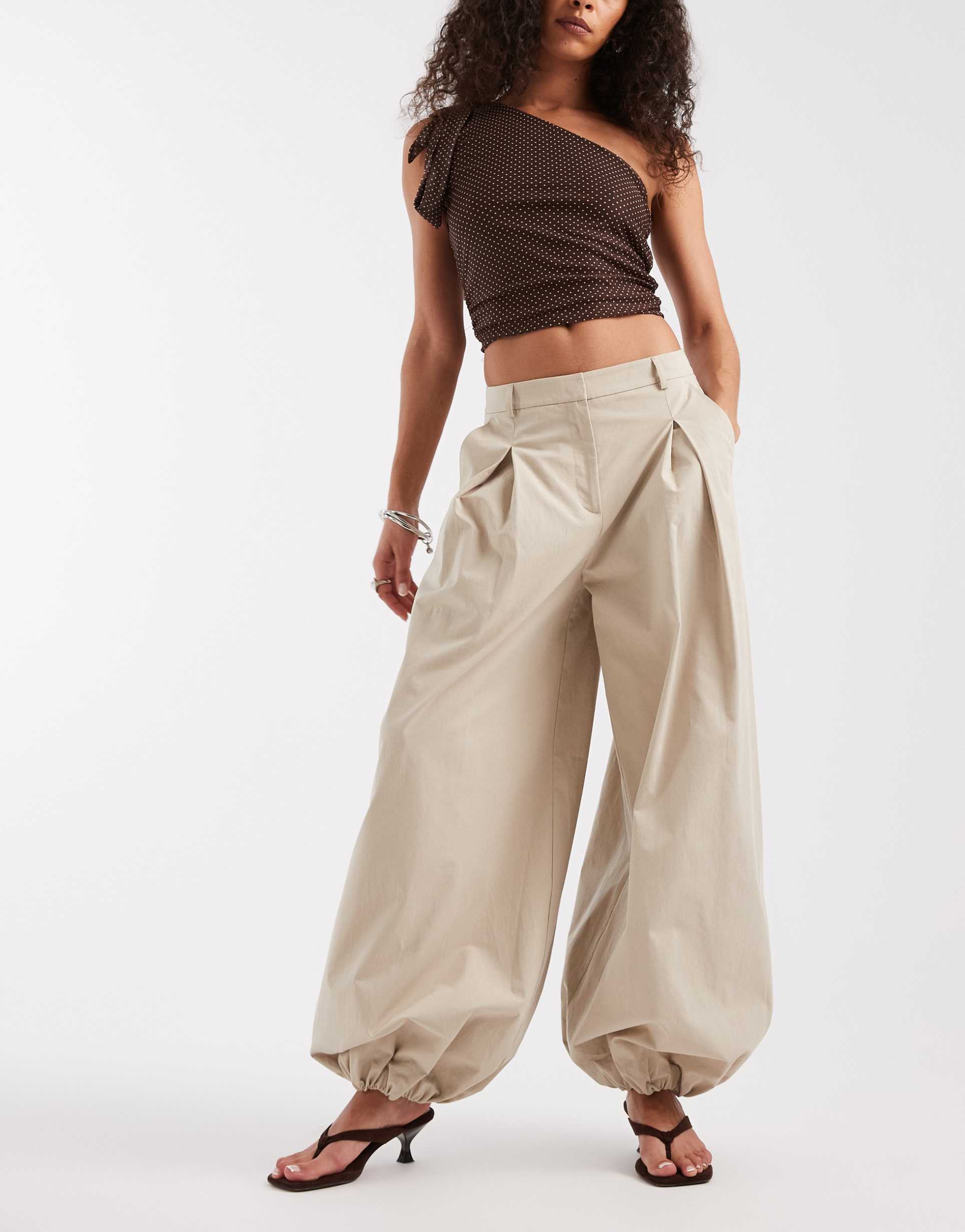 asos design bubble hem tailored balloon pants in stone