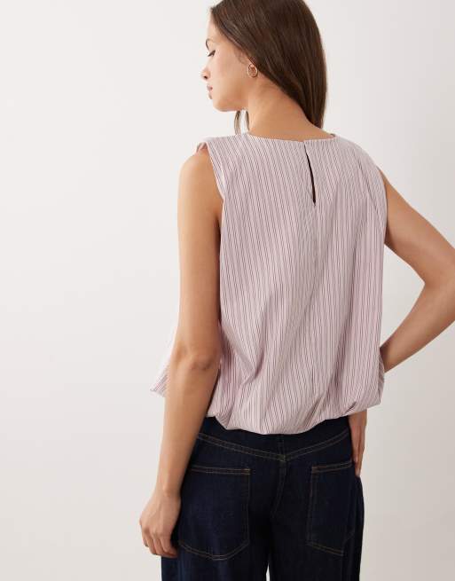 ASOS DESIGN bubble hem top in pink stripe, 3 of 4