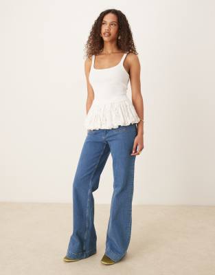 Asos Design Bubble Lace Hem Tank Top In White