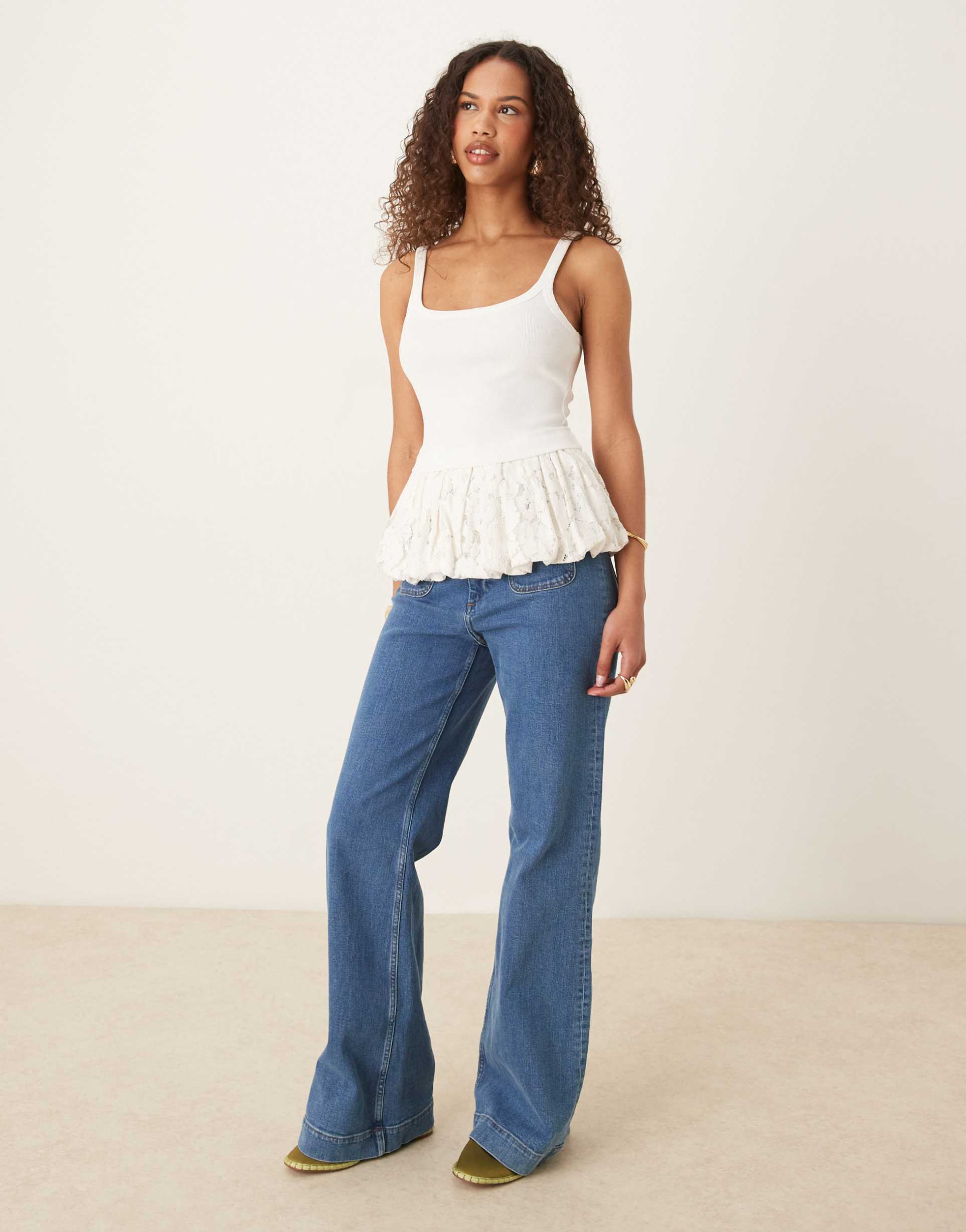 asos design bubble lace hem tank top in white