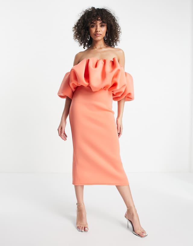 ASOS DESIGN bubble midi dress in coral