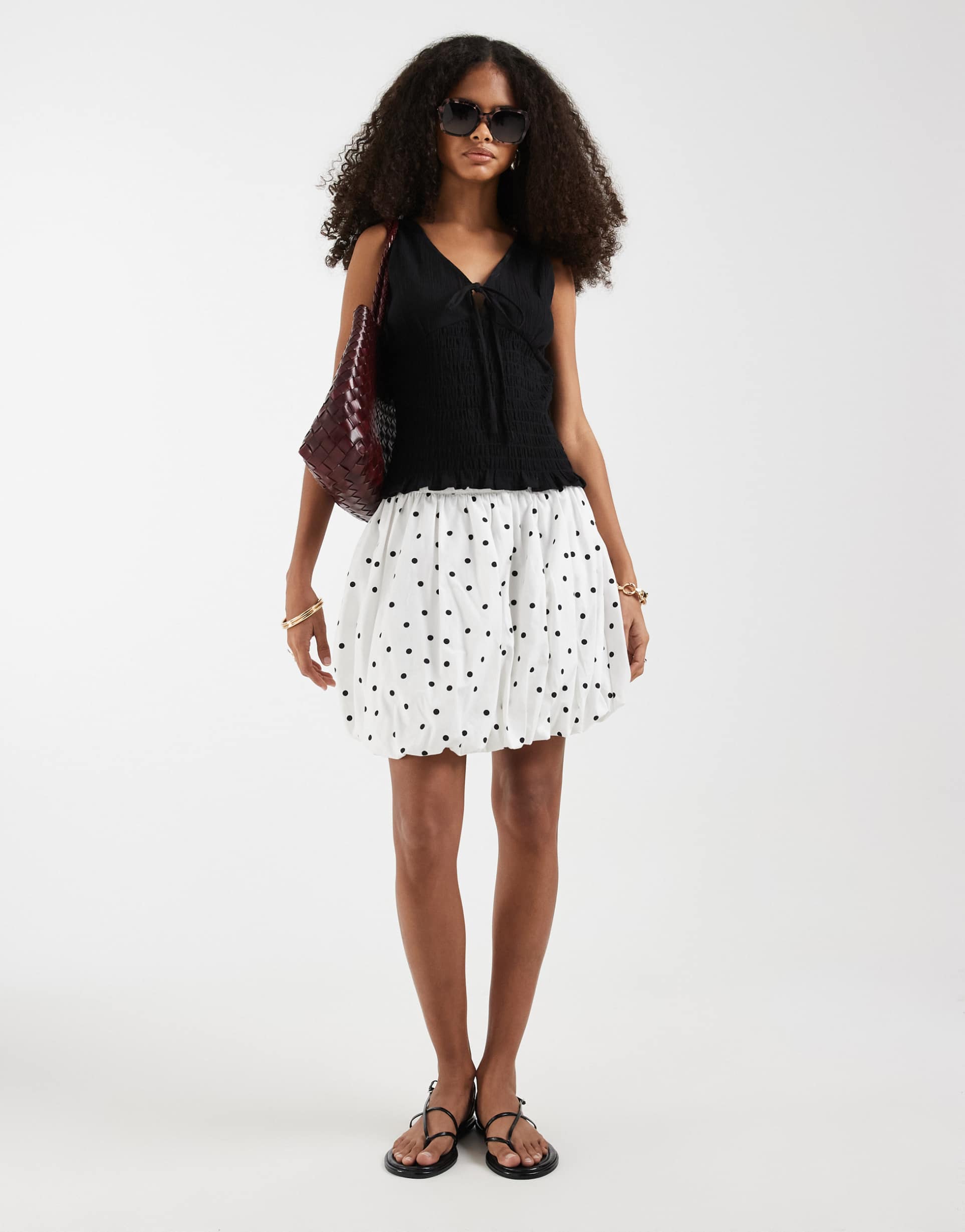 asos design bubble mini skirt in polka dot