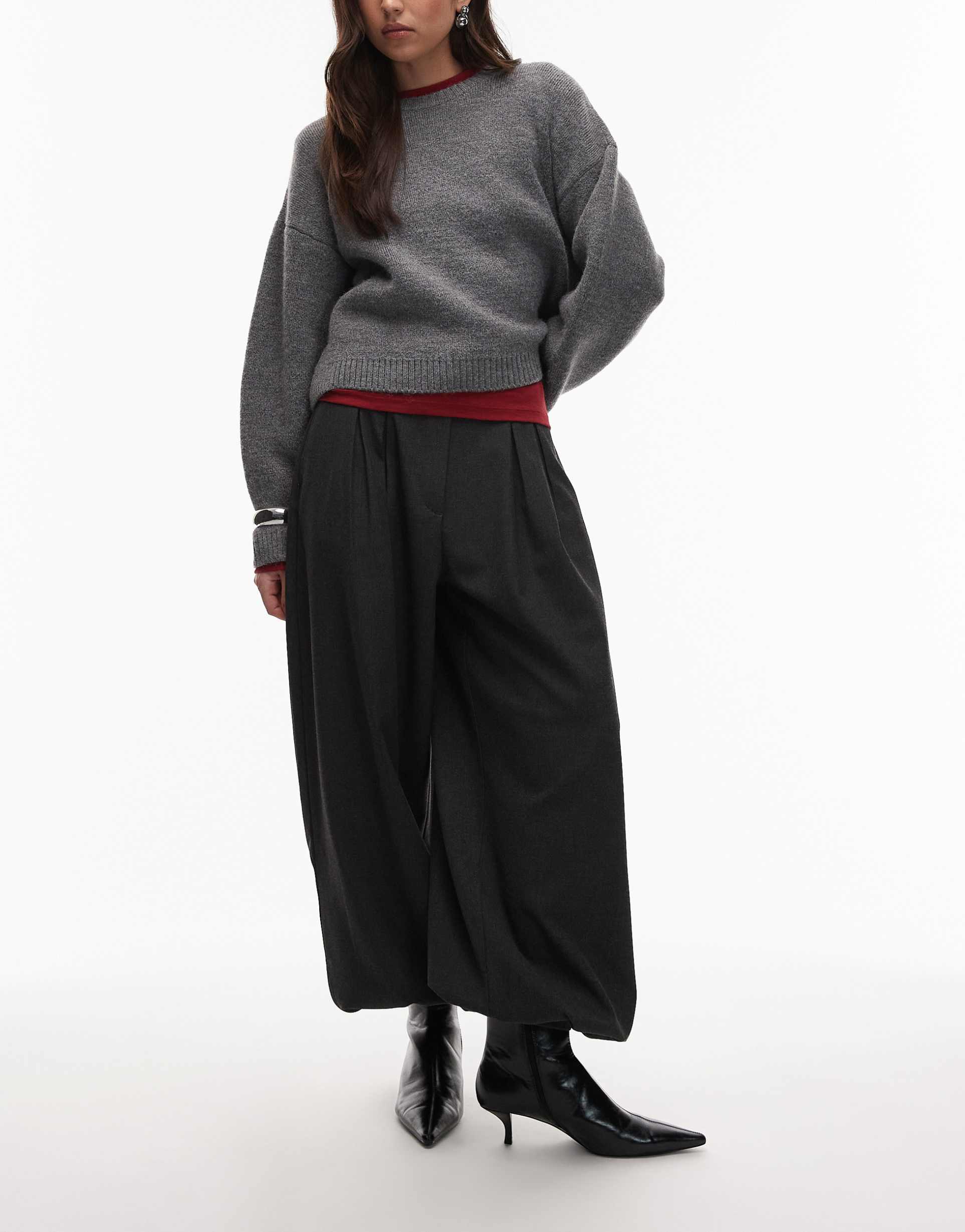 asos design bubble pants with cuffed hem in gray