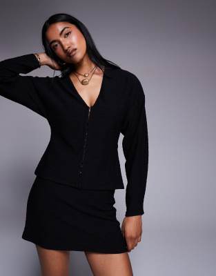 Asos Design Bubble Ribbed Long Sleeve Top With Hook And Eye Closure In Multi
