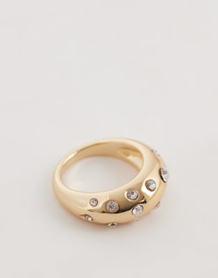 Asos Design Bubble Ring With Crystal Details In Gold