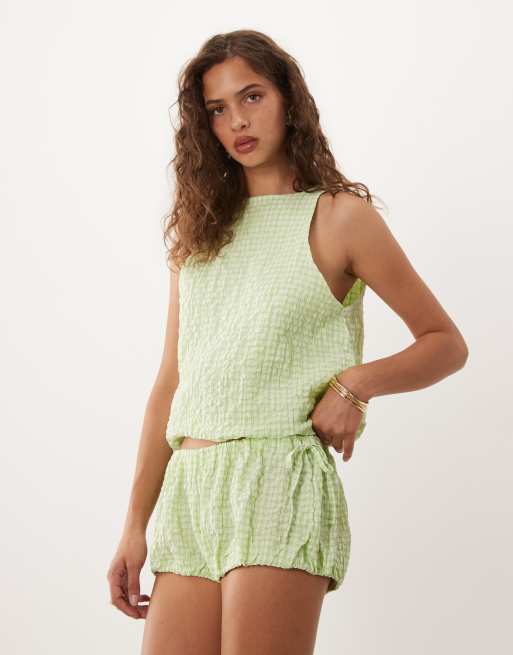 ASOS DESIGN bubble short co ord in green check, 3 of 5