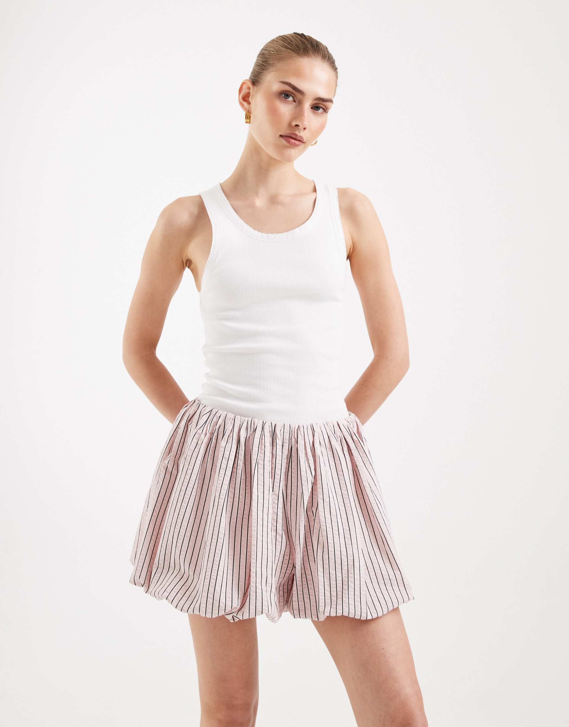 asos design bubble short in pink and brown stripe - part of a set