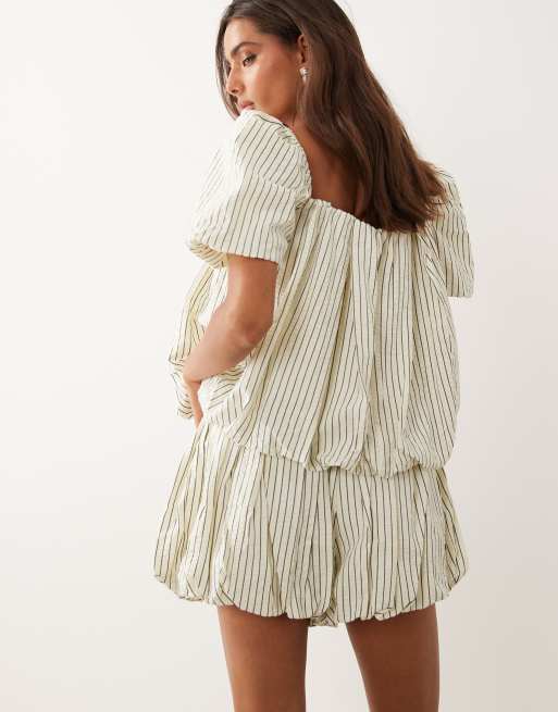 ASOS DESIGN bubble shorts in cream striped print - part of a set, 4 of 5