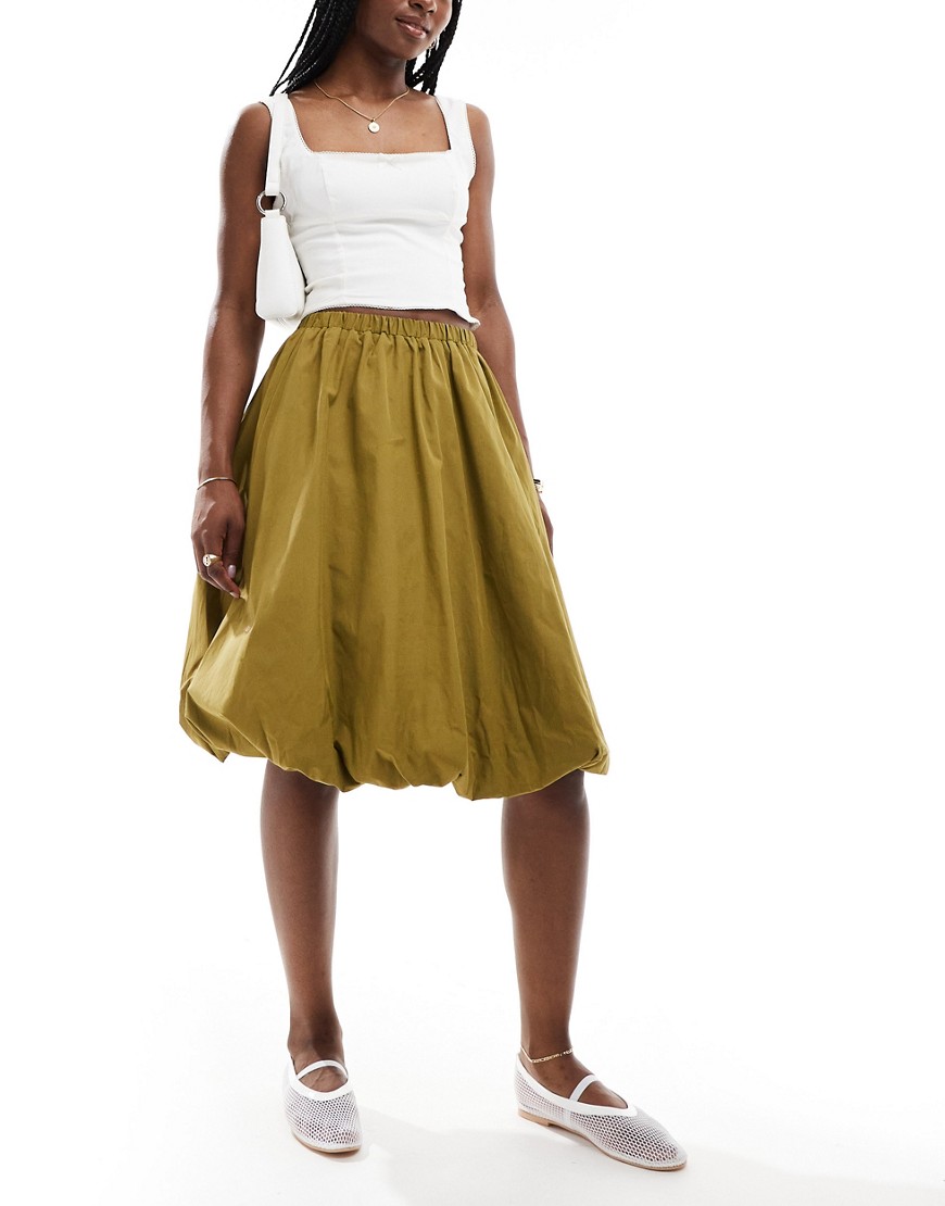 Asos Design Bubble Skirt In Khaki-green