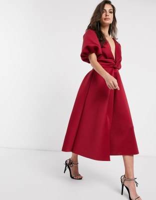 red midi prom dress