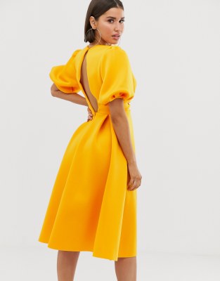 bubble sleeve midi dress