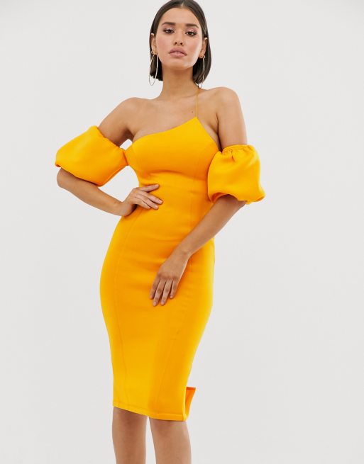 ASOS DESIGN bubble sleeves asymmetric midi dress | ASOS