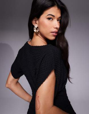 Asos Design Bubble Texture Batwing Top In Black