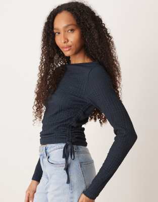 Asos Design Bubble Texture Long Sleeve Top In Blue