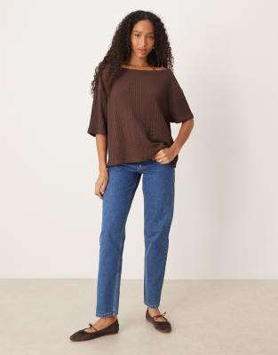 Asos Design Bubble Texture Off Shoulder Top In Brown