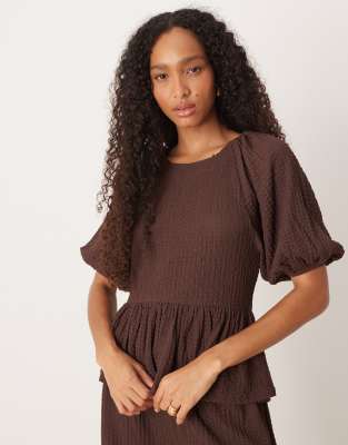 Asos Design Bubble Texture Top In Brown
