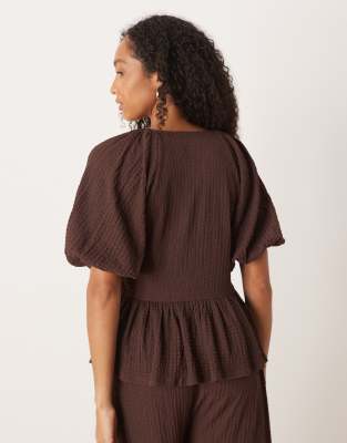 Asos Design Bubble Texture Top In Brown