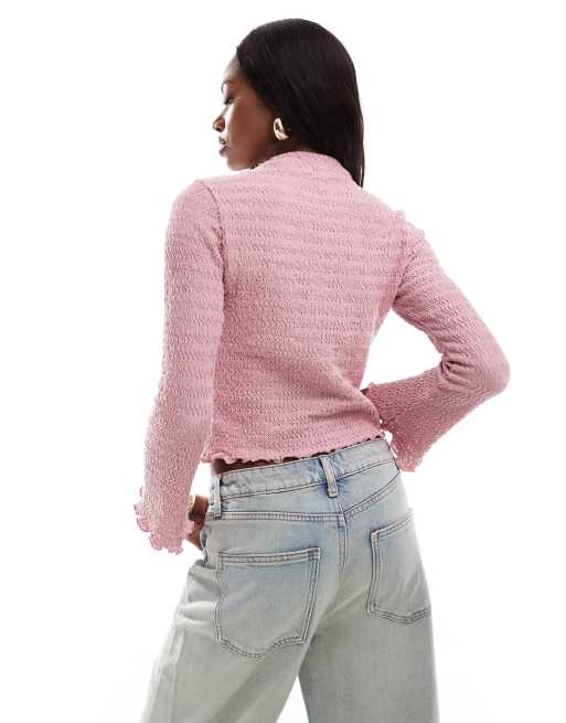 ASOS DESIGN bubble textured high neck long sleeve top in