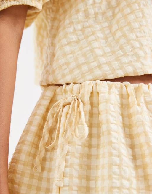 ASOS DESIGN bubble tie side shorts co ord in cream gingham, 5 of 5