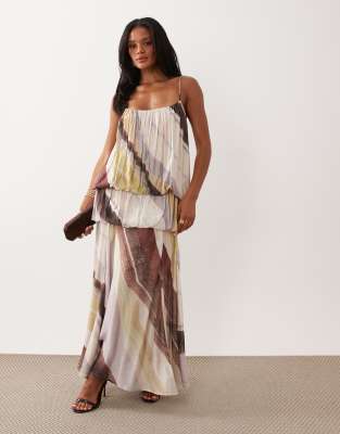 Asos Design Bubble Tiered Cami Strap Maxi Dress In Multi