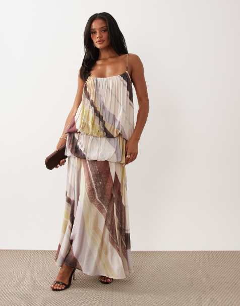 ASOS DESIGN bubble tiered cami strap maxi dress in abstract print - view 1