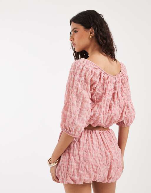 ASOS DESIGN bubble top in pink yarn dye check, 4 of 4