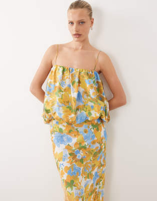 Asos Design Bubble Top Lace Applique Midi Dress In Multi