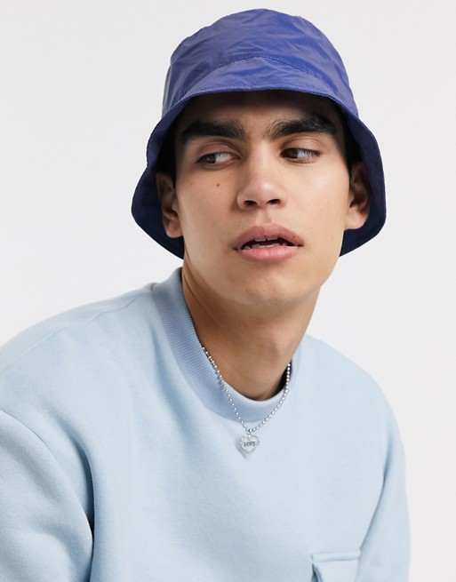 ASOS DESIGN rave bucket hat in blue reflective fabric