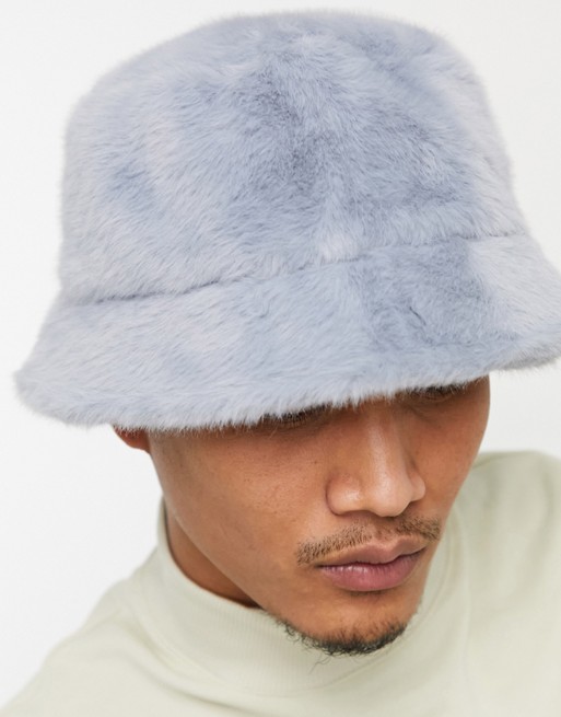 ASOS DESIGN bucket hat in grey faux fur