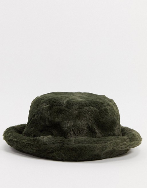 ASOS DESIGN faux fur bucket hat in khaki