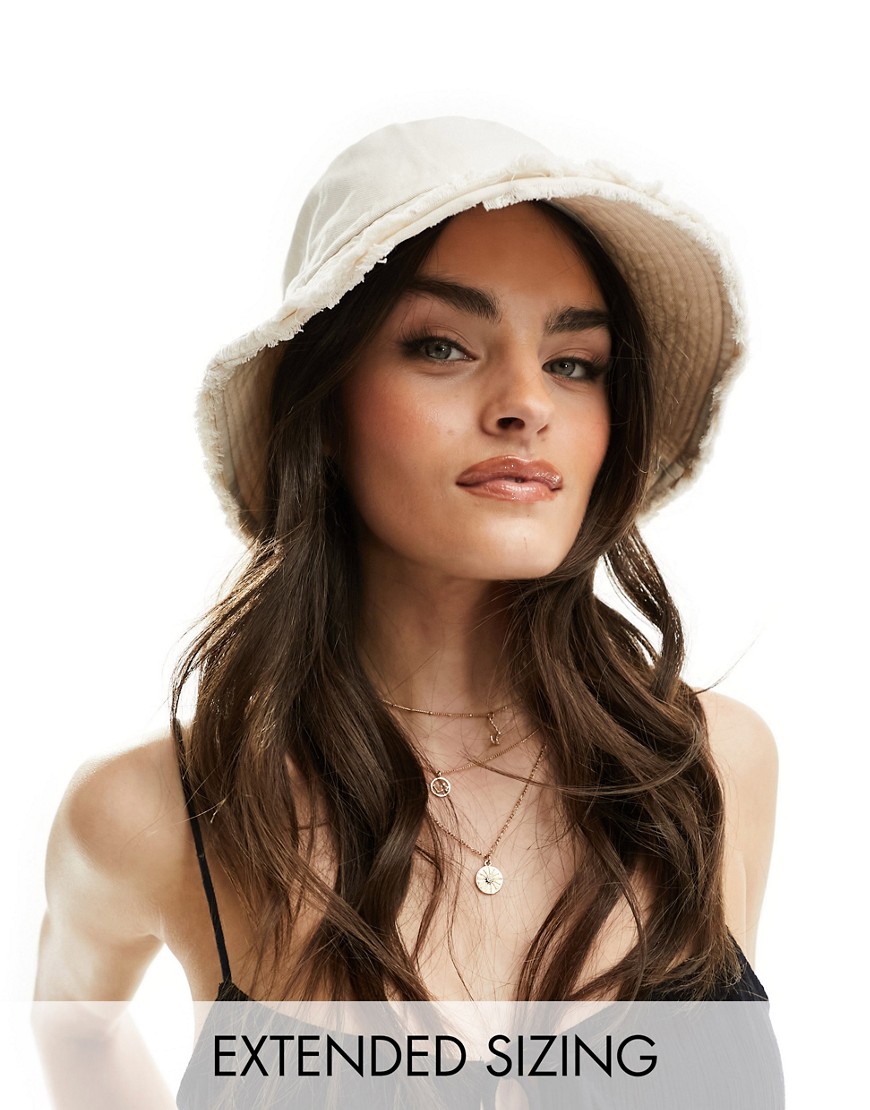 Asos Design Bucket Hat In Stone With Raw Edge-neutral