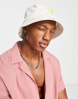 ASOS DESIGN bucket hat in tie dye with peace sign