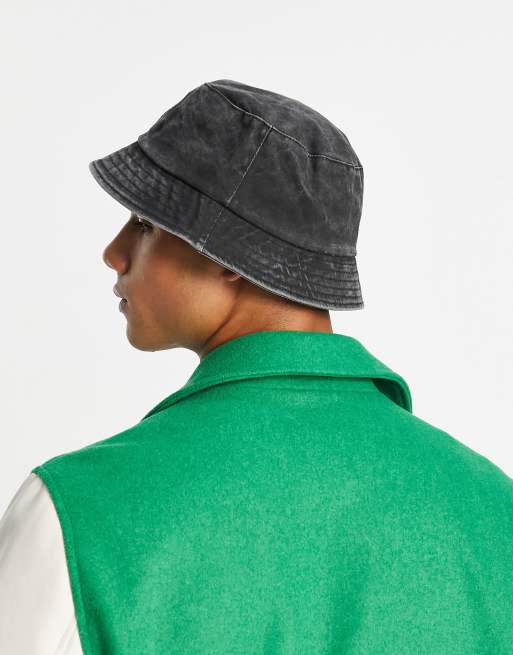 ASOS DESIGN bucket hat in washed black with smile, 2 of 4