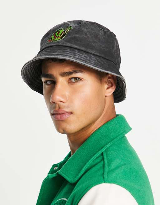 ASOS DESIGN bucket hat in washed black with smile, 4 of 4