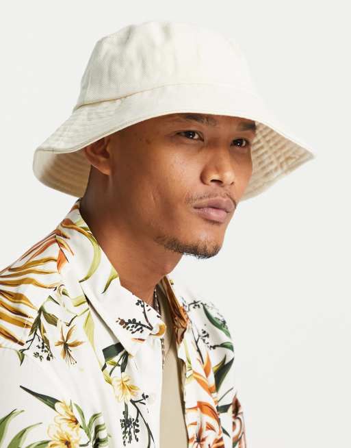 ASOS DESIGN - Bucket hat met brede rand in gebroken wit