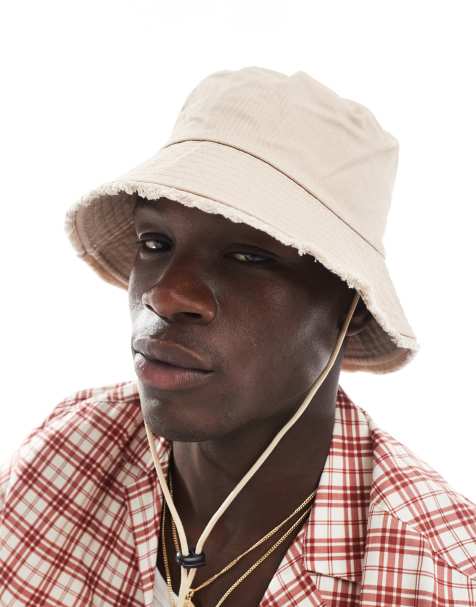 ASOS DESIGN - Bucket hat met gerafelde rand in stone - view 1