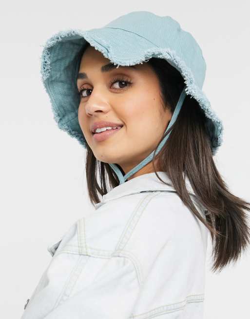 ASOS DESIGN - Bucket hat van canvas met onafgewerkte rand en koord in saliegroen