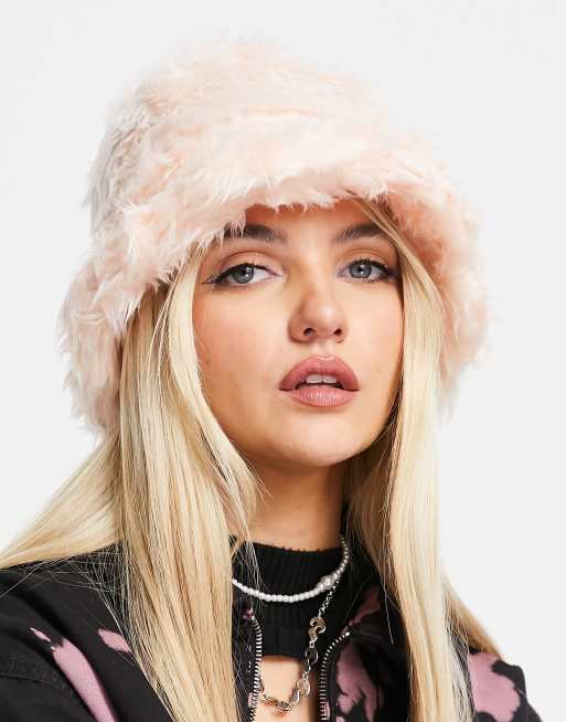 ASOS DESIGN - Bucket hat van langharig imitatiebont met omgeslagen rand in roze, 4 van 4