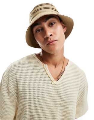 ASOS DESIGN bucket hat with contrast stripe in sand-Neutral