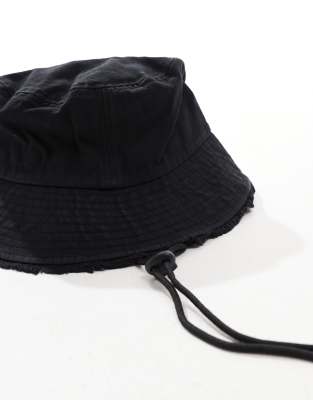 Asos Design Bucket Hat With Frayed Edge In Black