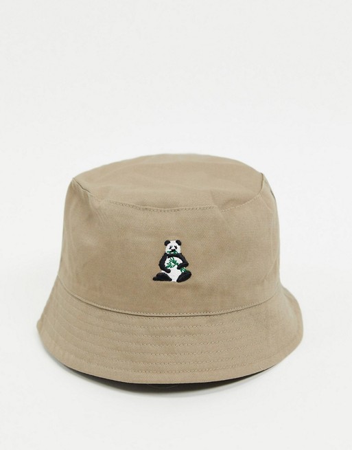 ASOS DESIGN bucket hat with panda embroidery