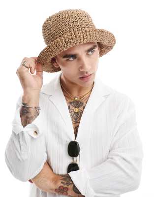 Asos Design Bucket Hat With Straw Mix In Brown