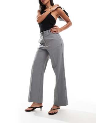 Asos Design Buckle Detail Crop Wide Leg Tailored Pants-gray