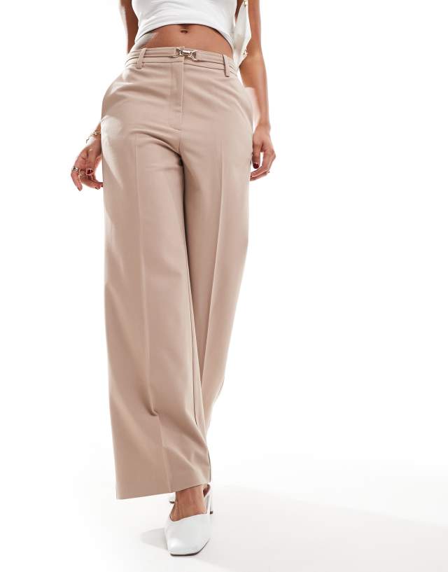 ASOS DESIGN - buckle detail crop wide leg tailored trouser in taupe