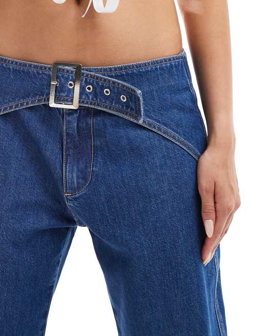 ASOS DESIGN buckle detail jean in mid blue | ASOS