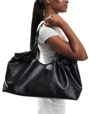 ASOS DESIGN buckle detail ruched tote bag in black | ASOS