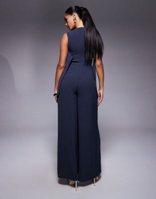 Asos Design Buckle Detail Wide Leg Jumpsuit In Gray